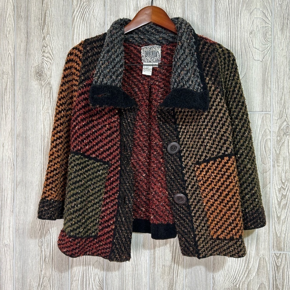 Vintage Curio Patchwork Button Front Cardigan Bla… - image 8